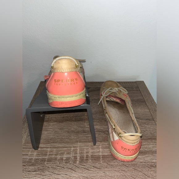 Sperry Topsider Hardback Tan Leather Pink/Plaid Preppy Boat Shoes Women's 9.5M - Picture 9 of 16